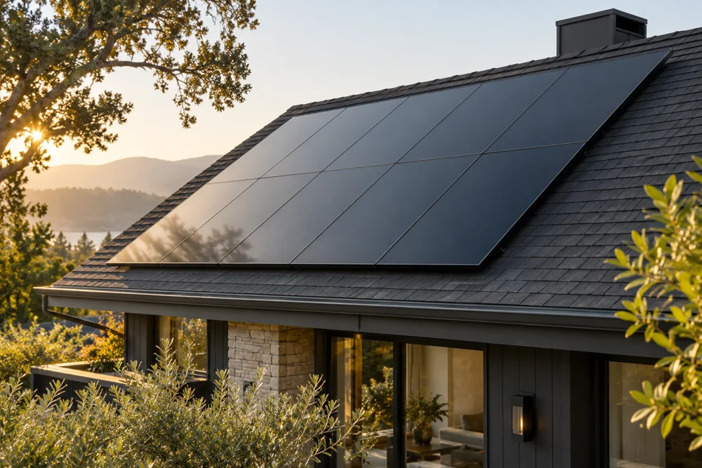 Solar panels on a modern home